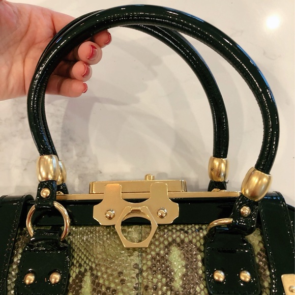 Zac Posen Aurora Green Snakeskin Gold Hardware Doctor Satchel Handbag Purse - Picture 9 of 16